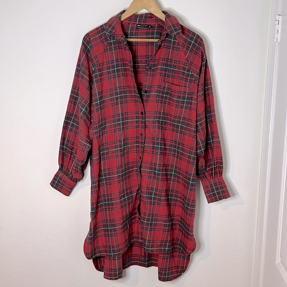 ASOS Design plaid button up shirt dress size small, oversized
